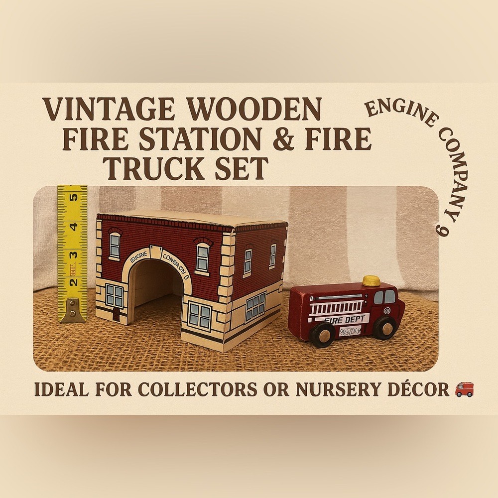 Vintage Lakeshore Wooden Fire Station & Fire Truck Set – Engine Company 9
